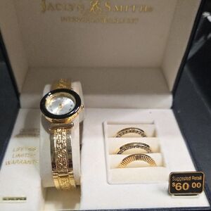 Jaclyn Smith Gold and Black Watch with Ring Set